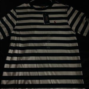 Navy blue and white striped